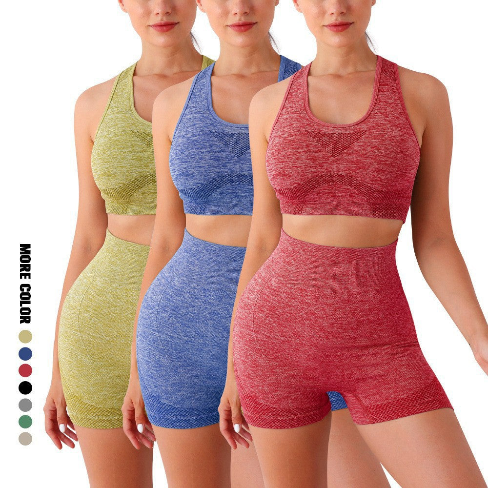 Seamless fitness set worn for a workout full length