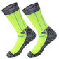 Gallery photo of fluorescent green and gray crew socks, a design that is not one of the listed color options