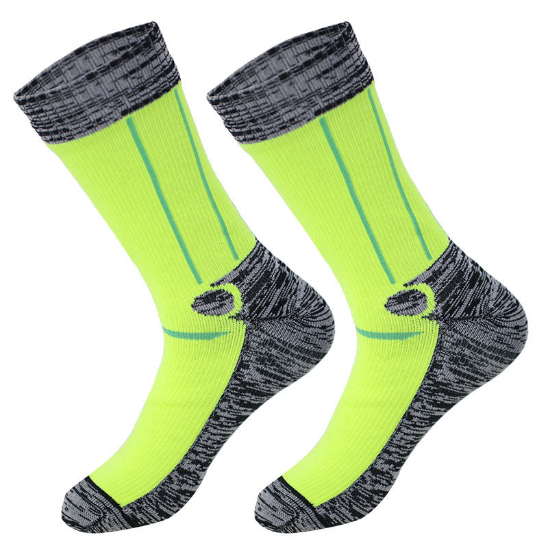 Gallery photo of fluorescent green and gray crew socks, a design that is not one of the listed color options