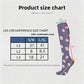 Product size chart for the compression socks listing length, top width and foot length in centimeters for S/M and L/XL