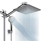Shower combo set shown against a plain ground, square nozzle grid panel and jointed extension arm
