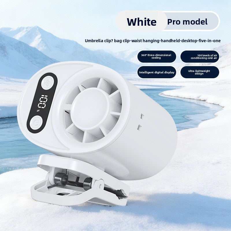 White clip fan Pro model with digital speed display and detachable clip