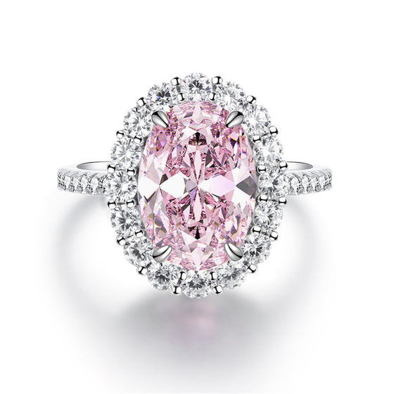 S925 Sterling Silver Oval Simulated Diamond Halo Ring