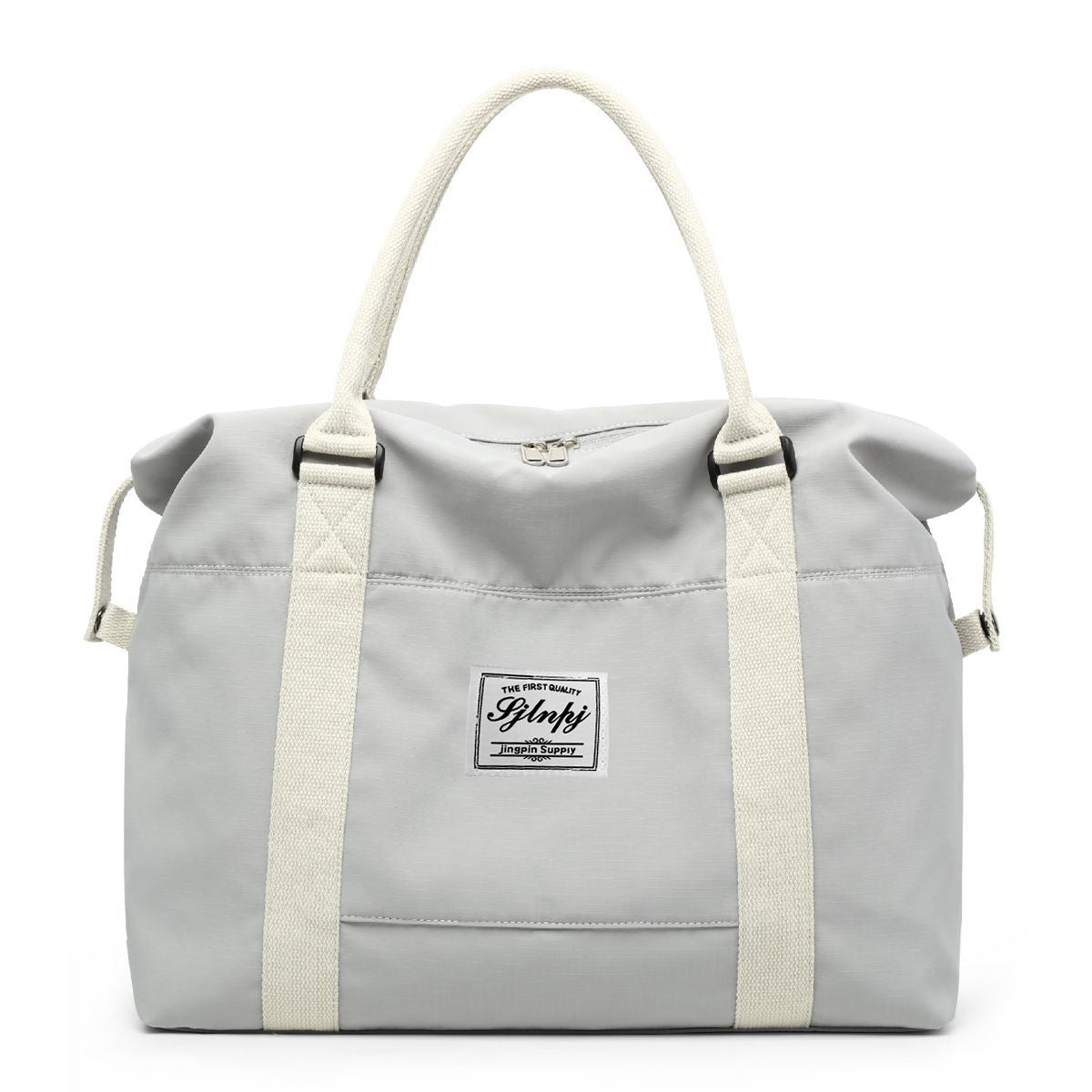 Cloud gray nylon weekender travel bag, front view
