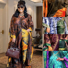 Womens Tie Dye Satin Caftan Gown and Wide Leg Trouser Set