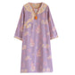 Purple double-layer gauze nightgown with calabash print and contrast shoulder yoke