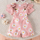 Girls Cotton Printed Top and Overalls Two-Piece Set