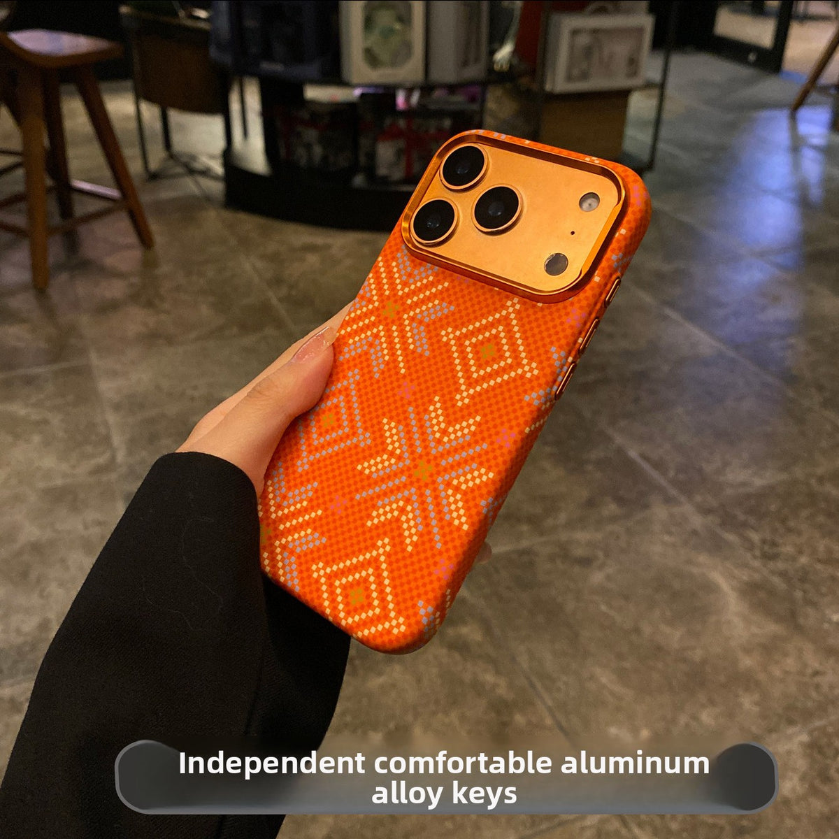 Diamond pattern magnetic iPhone case, metal camera surround and raised bezel
