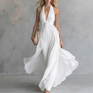 Women's V-neck sleeveless slim ice silk dress front view