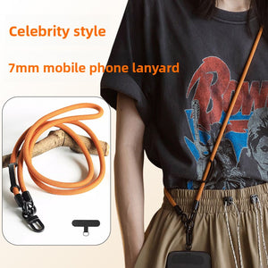 Woven phone lanyard strap side profile showing the sliding metal buckle