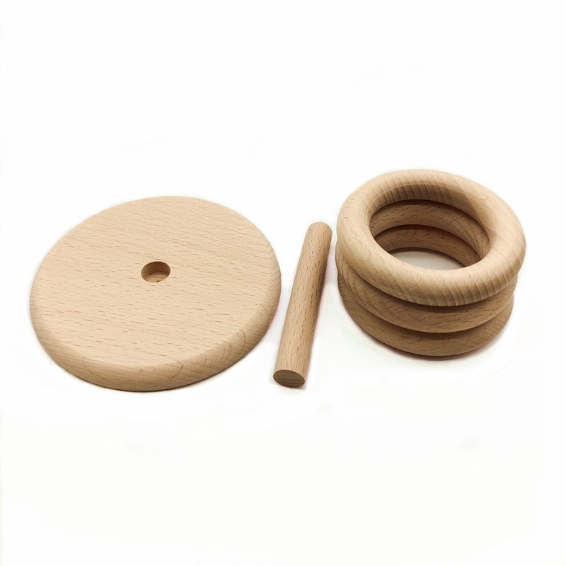 Wooden Baby Rattle Teether Toy | packaging and includes overview