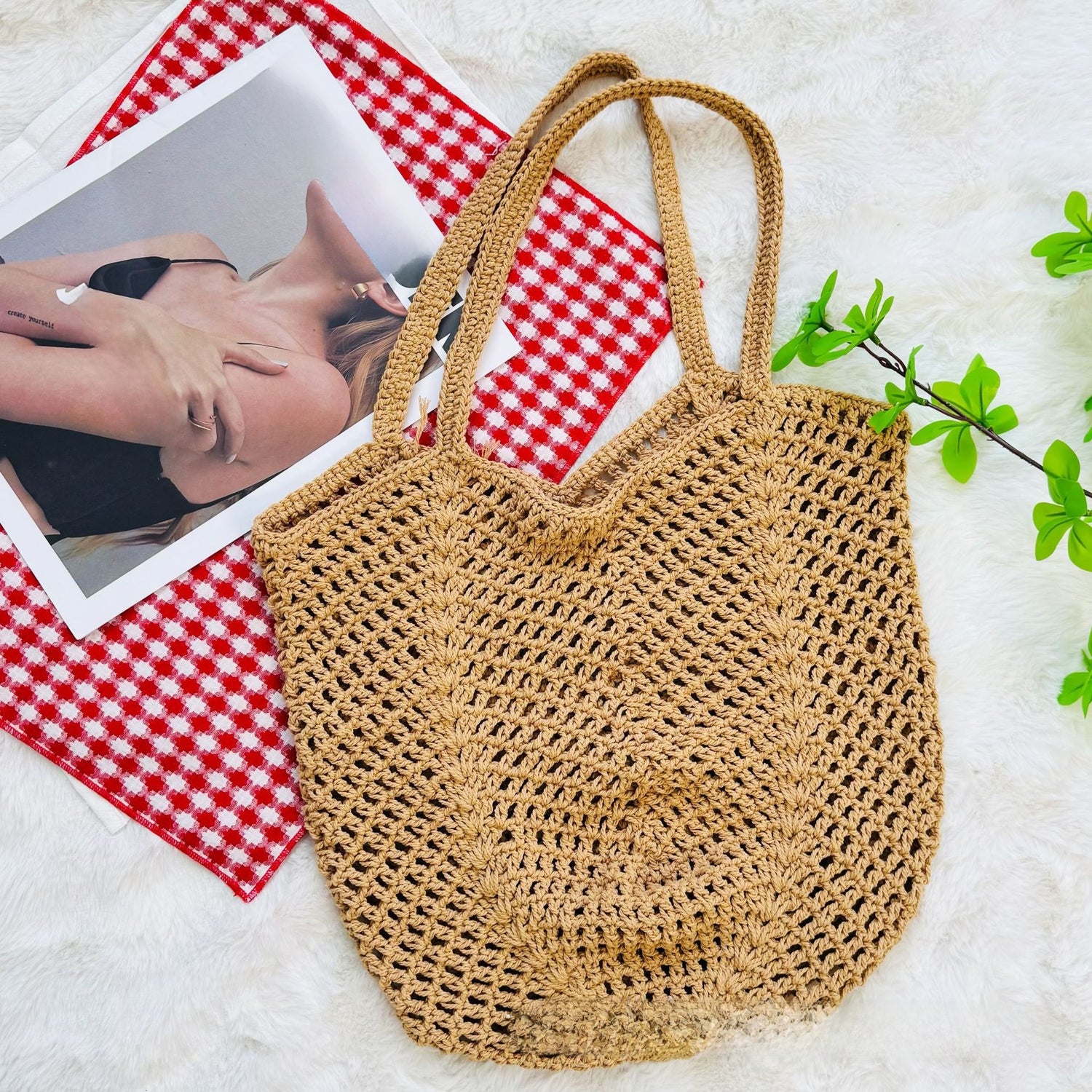 Cotton Thread Handmade Crochet Tote Bag, Everyday Bag for Busy Day, Simple Errand, daily routine with Practical Value, Cle...