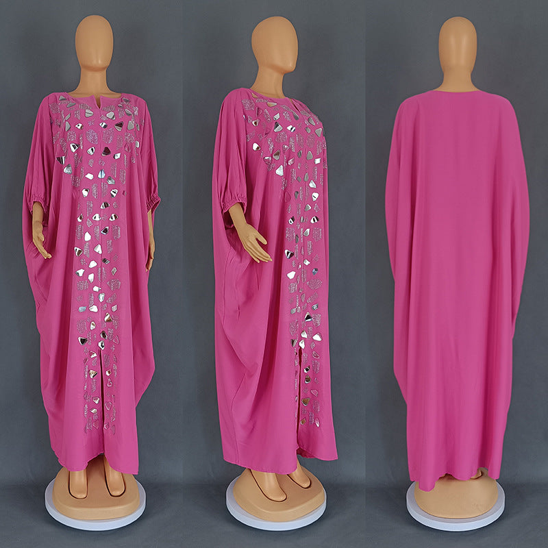 Rose red kaftan maxi dress with mirrored applique down the front, Rose red option photo