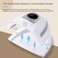 White nail lamp with the magnetic base plate lifted off, arrows showing the detachable design