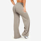 Wide leg stretch pants falling straight and full from the thigh