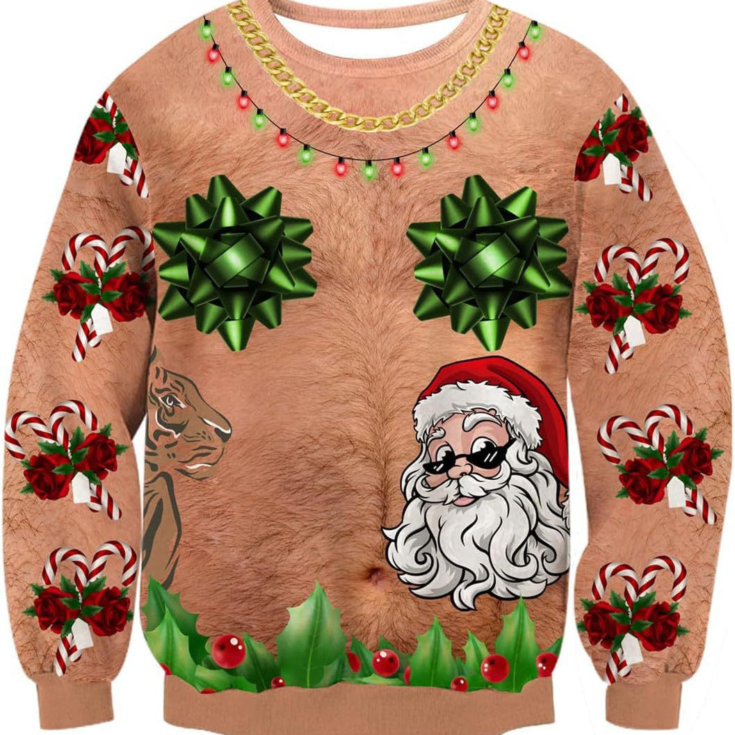 All over print ugly Christmas crew neck sweatshirt in polyester, one of eight festive designs