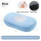 Blue oval memory foam pillow with breathable mesh center panel and marked dimensions