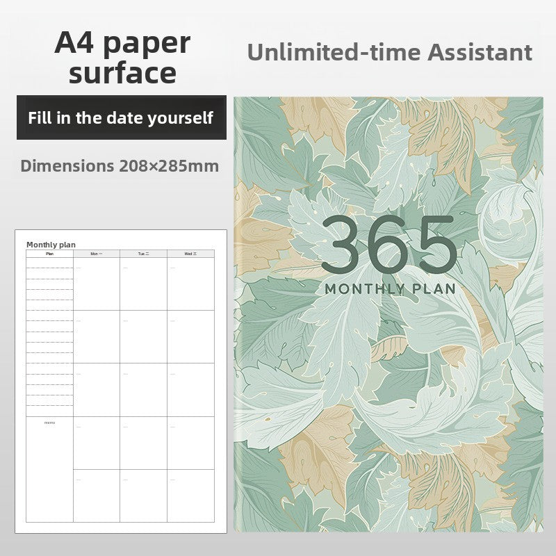 Chiba Green Undated cover monthly planner notebook in A5