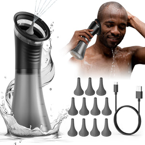 Side profile of the electric ear irrigation flusher showing the slim body and button