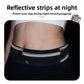 Black hands free dog walking waist belt with reflective strips shown at night