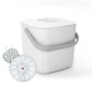 White wash bucket with lid and grey handle beside the vortex disc with a red gem and a sheet of small round pads