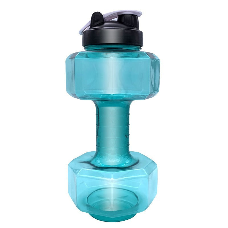 Full length studio shot of the translucent PET dumbbell shaped water bottle
