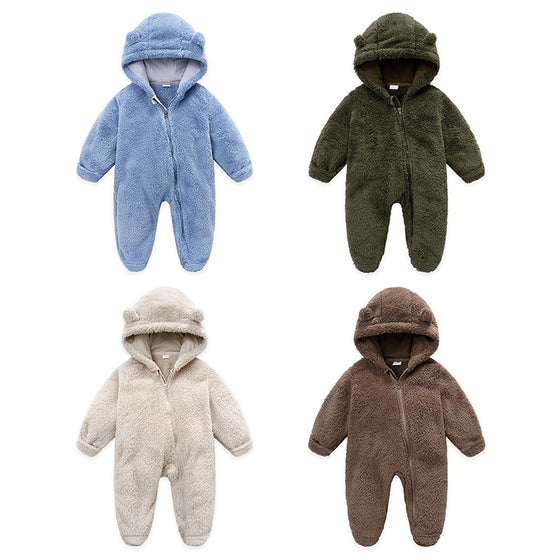 Infant Plush Fleece Hooded Romper with Bear Ears