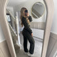 Womens two piece lounge set, a front zip jacket and straight leg drawstring pants in a soft sweat knit