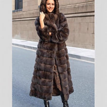 Womens Brown Hooded Long Coat in Vegan Fur