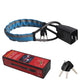 Blue and gray variant: sleeved steering wheel lock with the red retail box and three keys