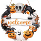 Decorative wooden Halloween door hanger, flat printed board with a cord to hang on a door or wall