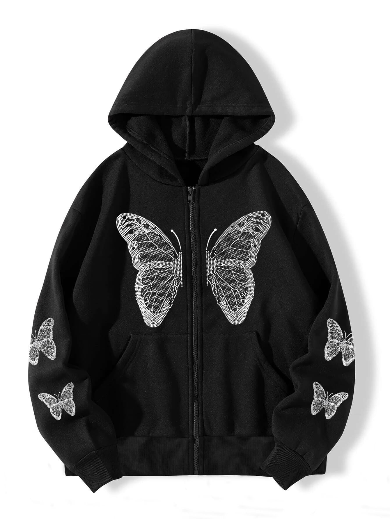 Butterfly zip hoodie styled with jeans showing the relaxed layer-friendly cut