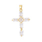 Cross pendant set with pink cubic zirconia hanging from a slim gold tone chain