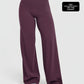 High rise wide leg pants in a smooth stretch polyester knit