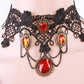 Gothic style vintage lace choker necklace shown close at the neck