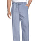 Side angle of men's striped cotton gauze pajama top and trousers