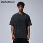 Man in a washed black loose cotton t-shirt with dropped shoulders, variant image for size 2XL
