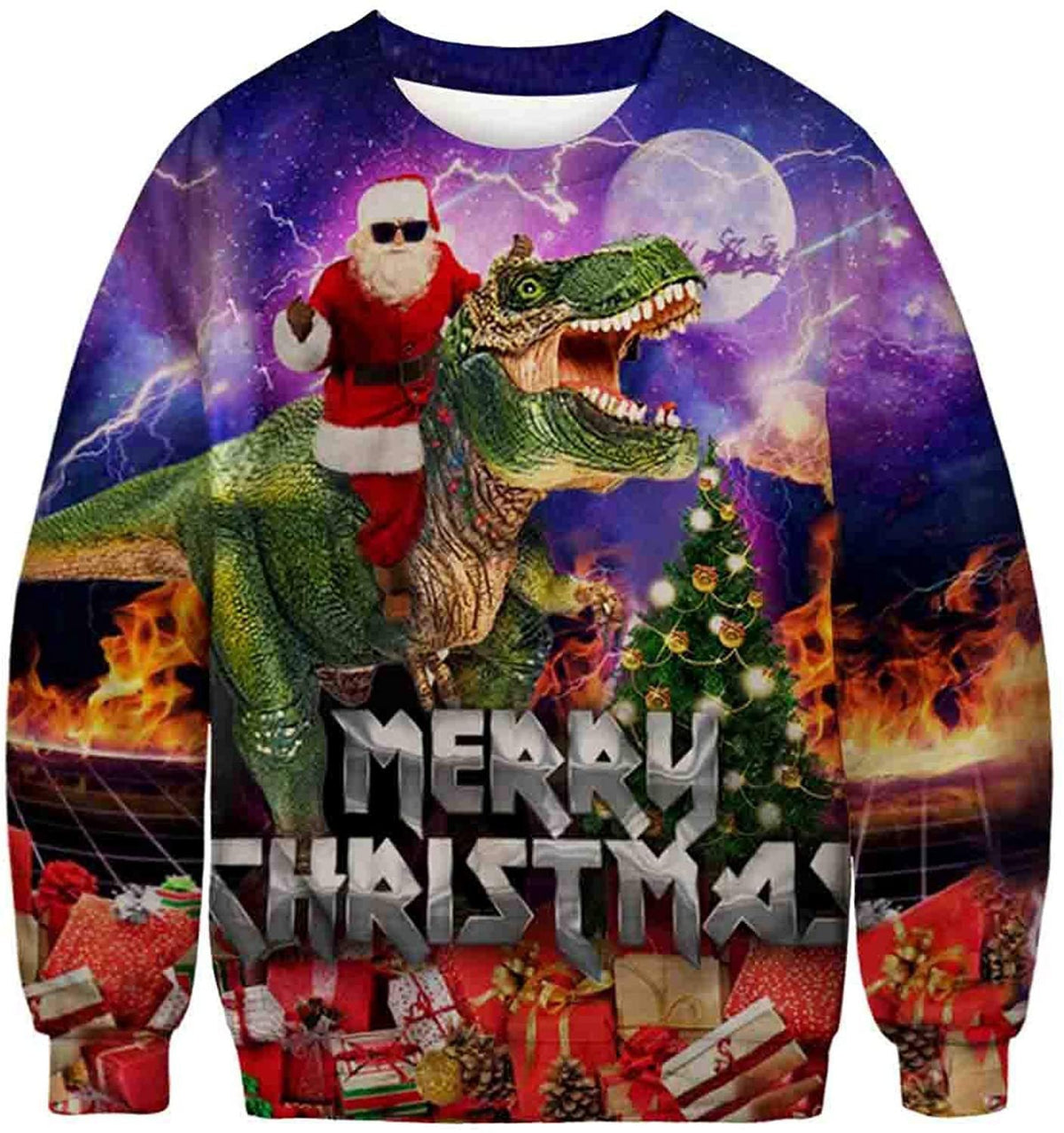 All over print ugly Christmas crew neck sweatshirt in polyester, one of eight festive designs