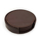 Brown PU leather round coaster with a visible stitched edge