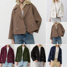 Womens Double Breasted Wool Blend Short Coat