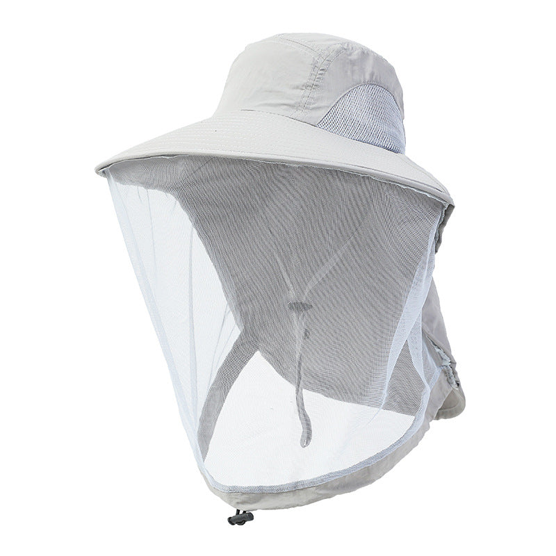 Wide brim outdoor sun hat with the insect net and adjustable straps