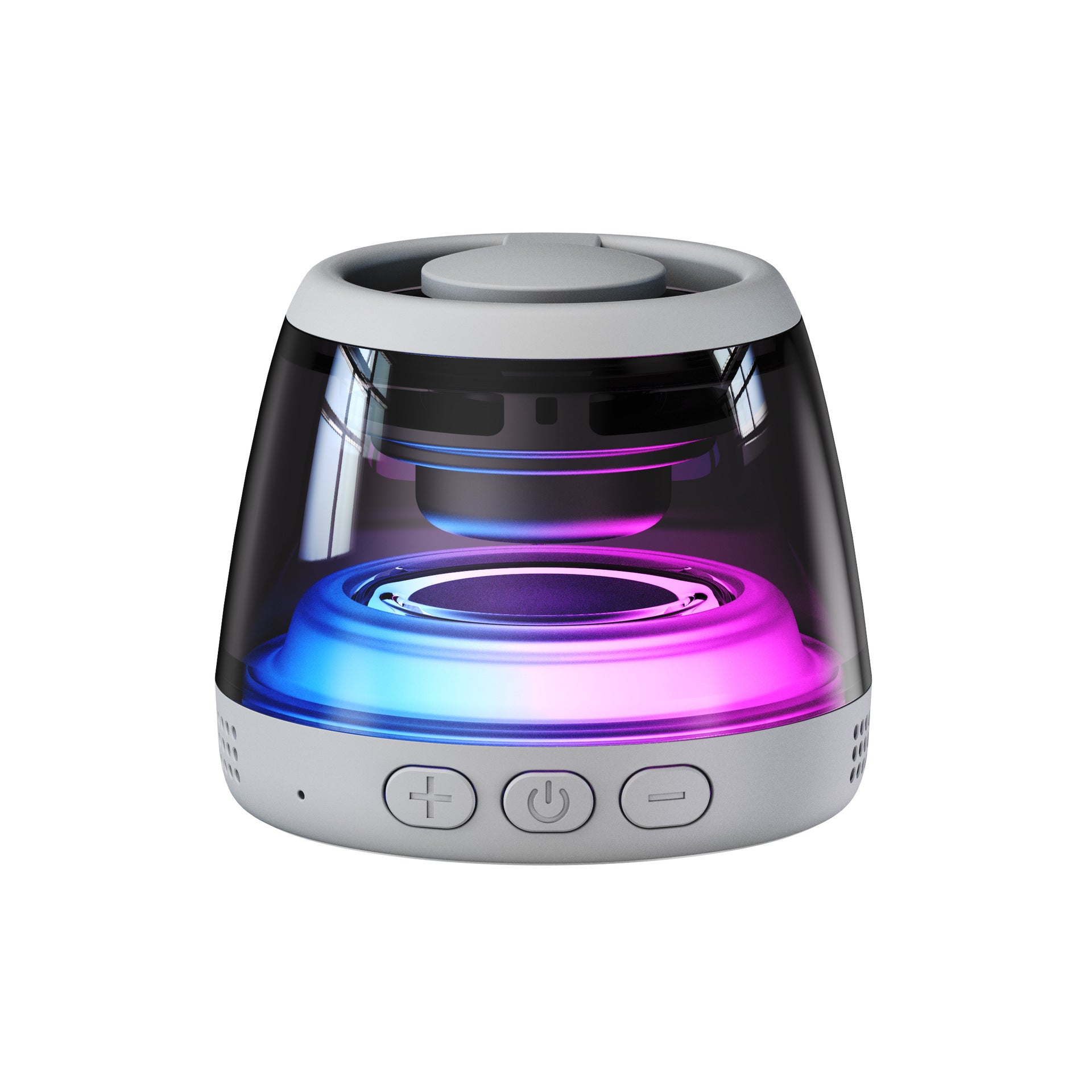 Magnetic speaker photographed at an angle showing the rim button row