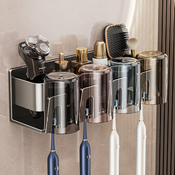 Gunmetal Gray Wall Mounted Toothbrush Holder, No Drilling