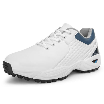 Mens golf walking shoes in G-606 Black, front view spikeless pair