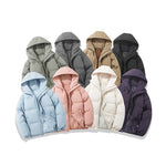 Hooded padded puffer jacket in off-white, full jacket view