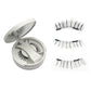 Round white lash compact with mirror shown closed on a plain background