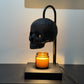 Skull candle warmer lamp with the inline cord dimmer and timer controller shown alongside