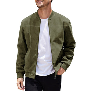Suede look aviator jacket shown zipped on model