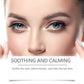 Close up of a face with the eye area in focus on a plain white marketing panel for the honey eye serum