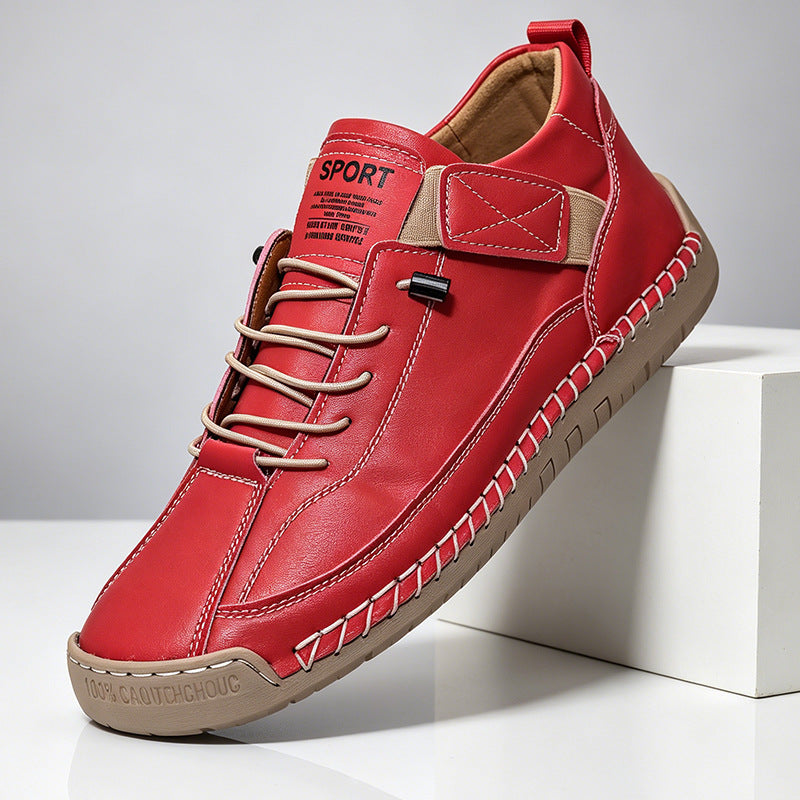 Casual shoe showing the elastic side panel and laces